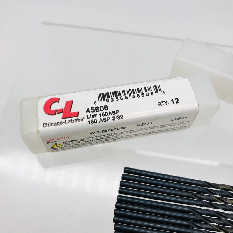 Chicago Latrobe 45606 Drill Bit 3/32 Jobber Length HSS 150ASP Black Oxide 12pk 3