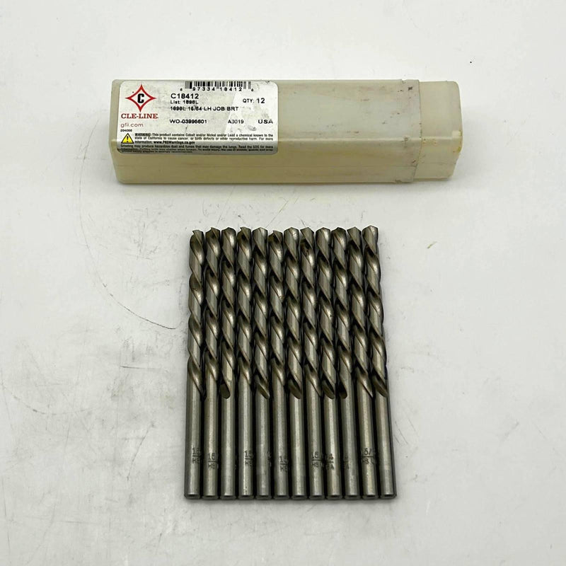 Cle-Line C18412 Jobber Length Drill Bit 1898L 15/64 LH HSS Bright Pack of 12