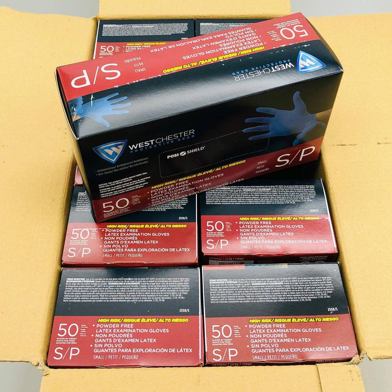 West Chester 2550 Disposable Gloves Small Posi Shield PF Latex 10 Boxes/Case 1
