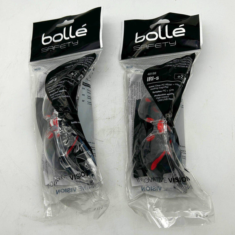 Bolle 40188 Clear Safety Reading Glasses IRI-S PC ASAF +2.00 DIOPTER Lot of 2 1