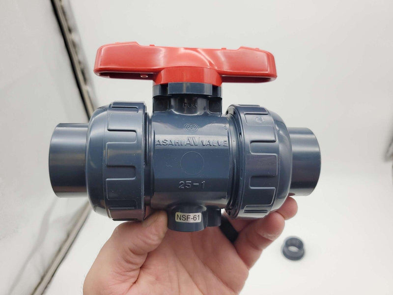 Asahi AV 1605010 1" Ball Check Valve True Union PVC Inline Valve FKM Seal 3