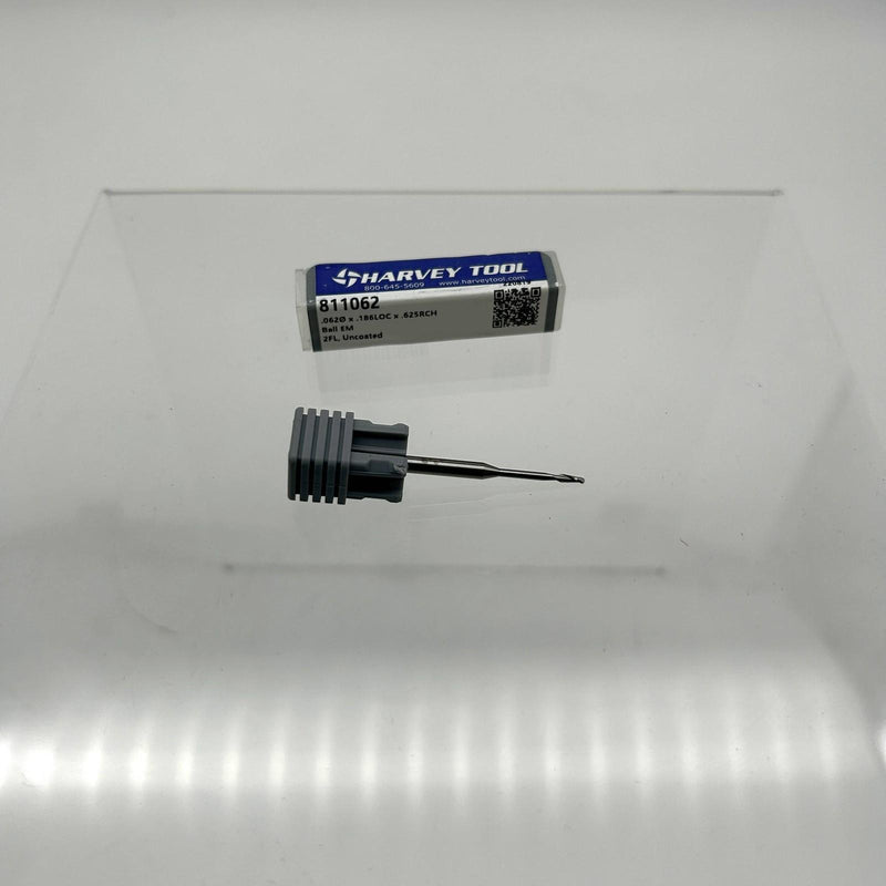 Harvey Tool 811062 Ball End Mill 1/16" Dia x 1/8" Sh x 0.1860" LOC x 2" OAL 2 FL