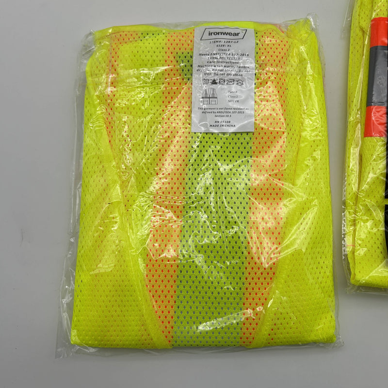 Ironwear 1287-LZ Safety Vest XL Two Tone Class 2 6 Pocket Zipper Reflective 5pk