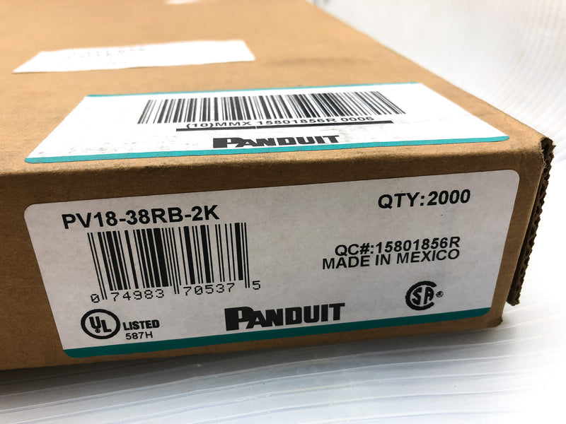 Panduit PV18-38RB-2K Vinyl Ring Terminal Red 22 – 18 AWG Wire 3/8 Stud (2000pk)