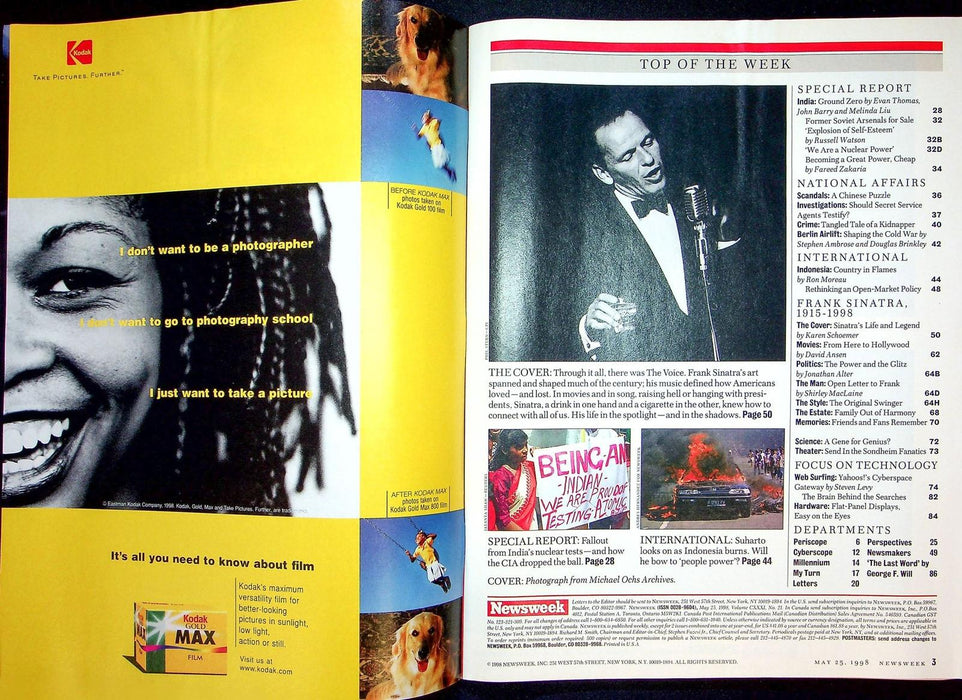 Newsweek Magazine May 25 1998 Frank Sinatra Life and Death India Nuclear Test 3