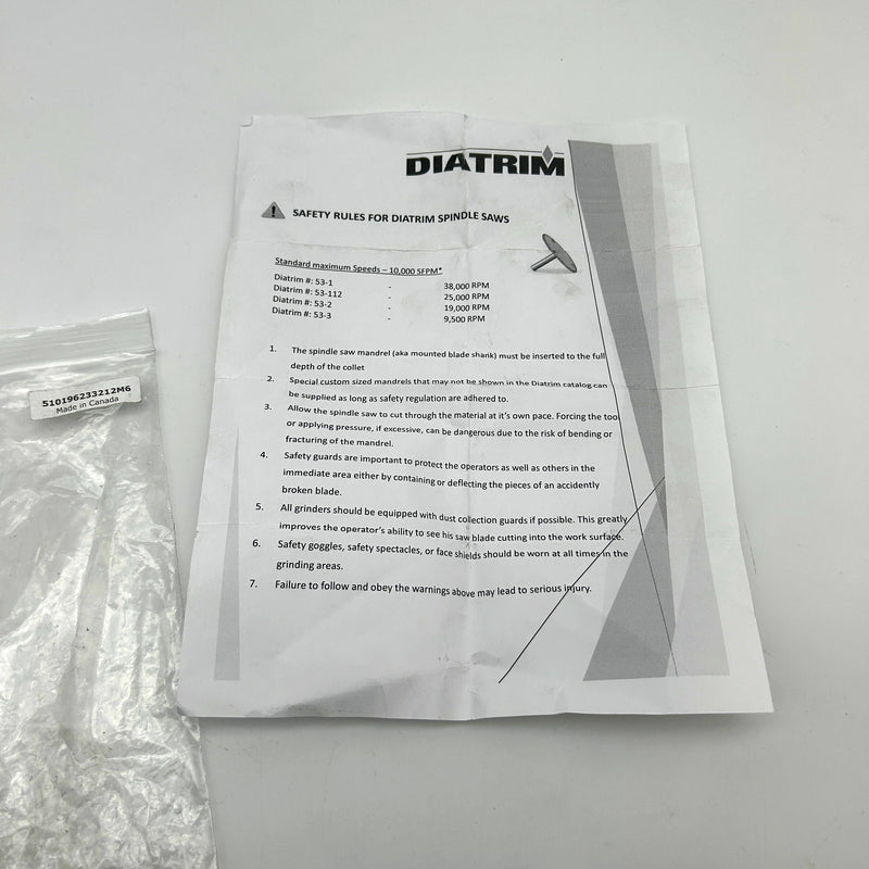Diatrim 233212 M6 Spindle Saw 2in Diameter Shaft 1/2 x 6in 510196233212M6 1ct