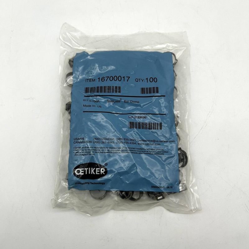 Oetiker 16700017 Stepless Ear Clamp 15.7-706R Stainless Steel Package of 100