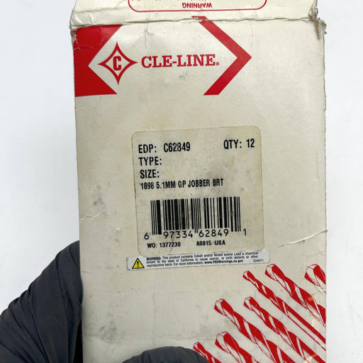 Cle-Line C62849 Jobber Drill Bit 5.1MM 1898 General Purpose HSS Bright Lot of 12 2