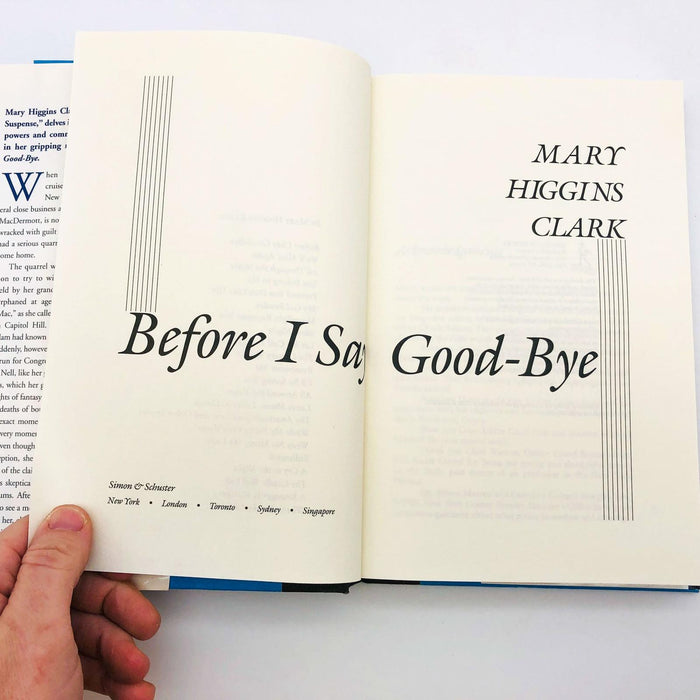 Before I Say Goodbye Mary Higgins Clark Hardcover 2000 1st Edition/1st Print 8