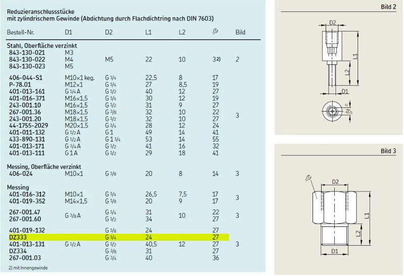 SKF DZ333 Reducing Adapter G 1/2 D1 to G 1/4 D2 Cylindrical Thread 2