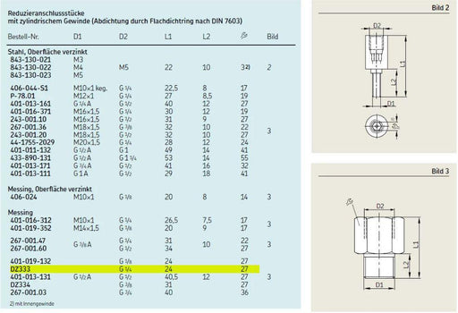 SKF DZ333 Reducing Adapter G 1/2 D1 to G 1/4 D2 Cylindrical Thread 2