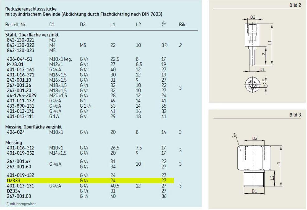 SKF DZ333 Reducing Adapter G 1/2 D1 to G 1/4 D2 Cylindrical Thread 2