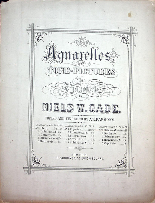 1884 Aquarelles Niels W Gade Op 57 Bk 3 Humoresque Folksong Style Sheet Music 1