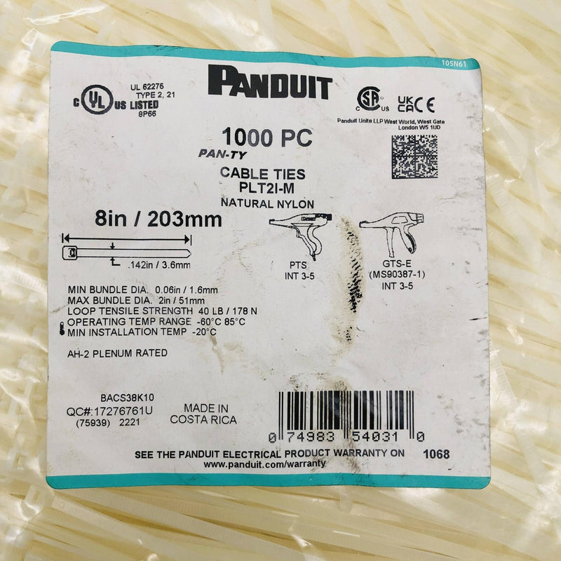1000x Panduit PLT2I-M Cable Zip Tie 8in 40lb Locking Natural Nylon 54031 8