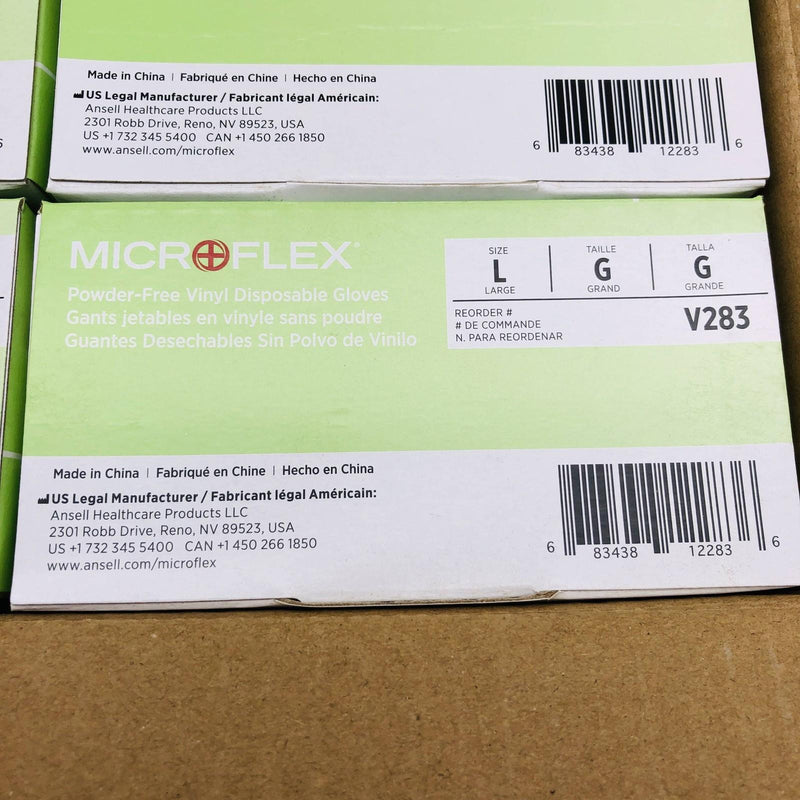 MicroFlex V283 Disposable Gloves Large Powder Free Vinyl Non-Sterile 1000/Case 4