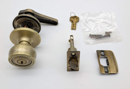 Kwikset Entry Lock Knob & Lever Grecian Design Antique Brass 2-3/8" Backset 1