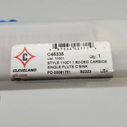 Cleveland 1" Carbide Countersink 1 Flute 2-3/4" OAL 1/2" Shank C46335 5