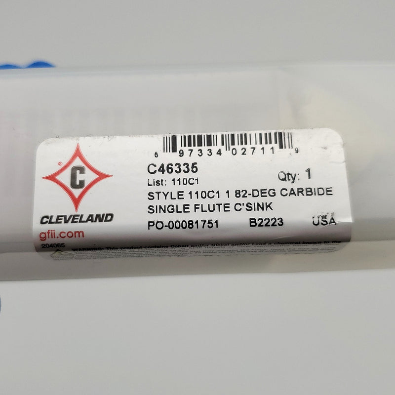 Cleveland 1" Carbide Countersink 1 Flute 2-3/4" OAL 1/2" Shank C46335 5