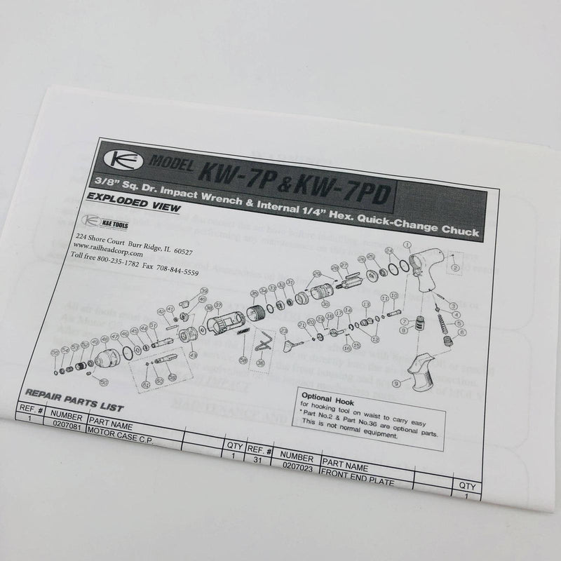 Kuken KW-7PD-N9 Pneumatic Impact Driver Wrench NPT 9MM Air Tool Compact Small 8