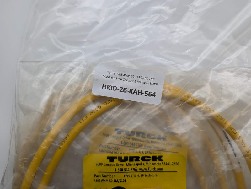 Turck RSM WKM 50-1M/S101 7/8" MiniFast 5 Pin Cordset 1 Meter U-85067