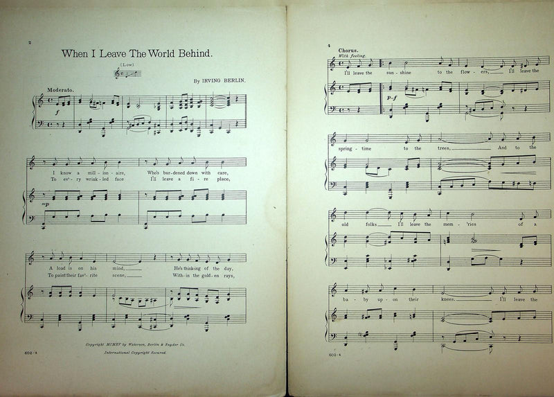 1915 When I Leave The World Behind Vintage Sheet Music Large Irving Berlin 2