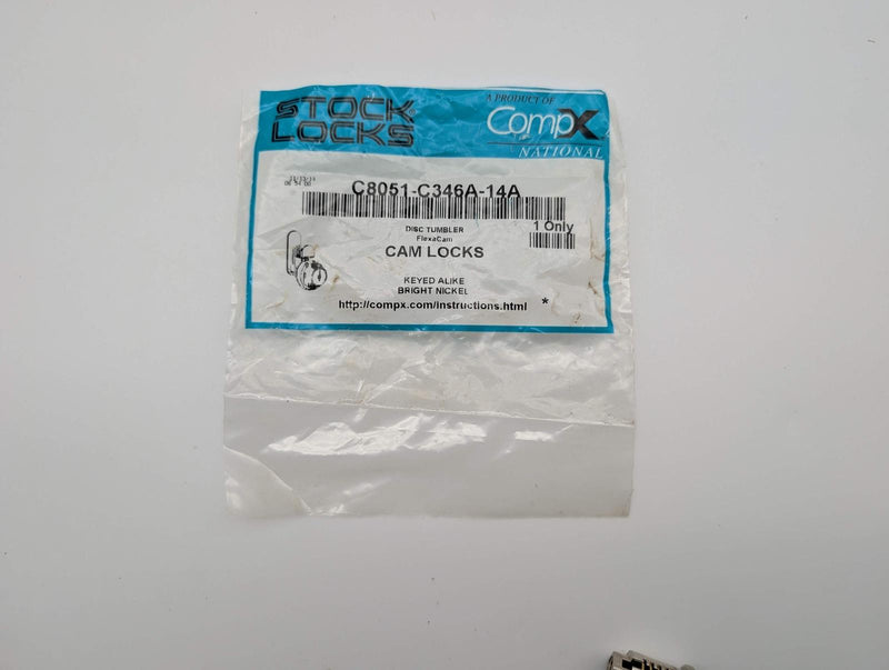 CompX C8051 Cam Lock 7/16" L 3/4" D Bright Nickel Keyed Alike Overlay / Flush 4