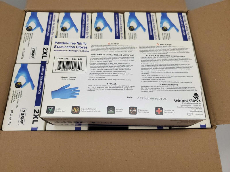 Nitrile Exam Gloves 2XL Powder Free 5 Mil Textured Global Glove 705PF-XXL 1000PK 2