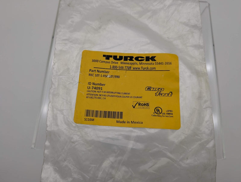 Turck RKC 10T-1-RSC10T/S90 Sensor Cable Extension 10 Pin Eurofast F to M 1 Meter
