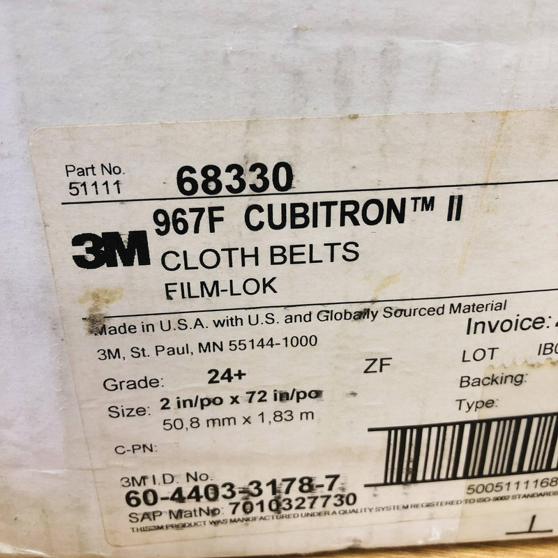 3M 68330 Cloth Sanding Belt 967F Cubitron II 2"x 72" 24+ ZF-Weight Film Lok 4pk 2