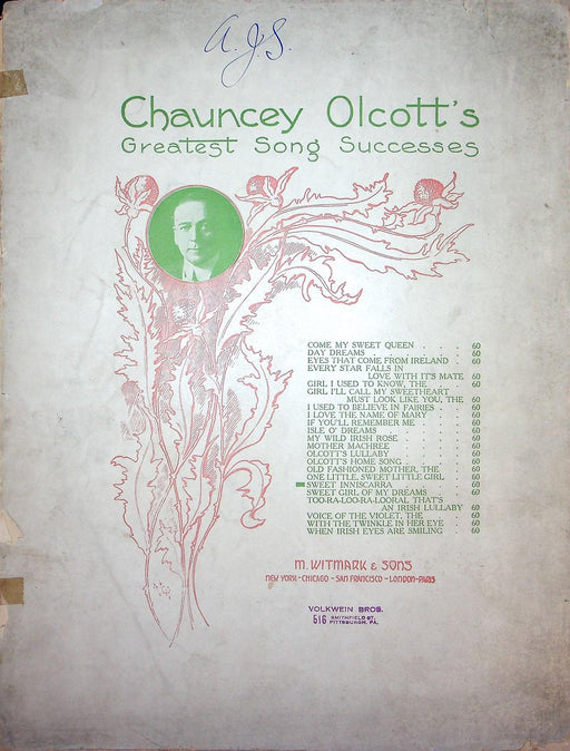 1913 Sweet Inniscarra Chauncey Olcott Vintage Antique Sheet Music M Witmark 1
