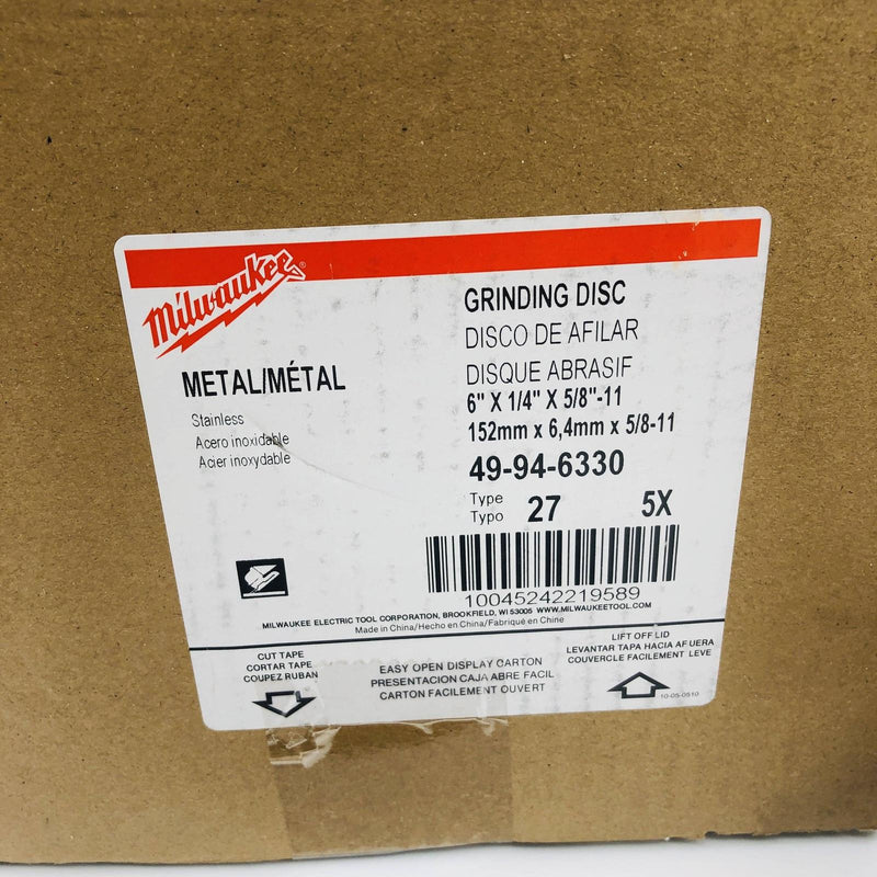 5pk Milwaukee 49-94-6330 Grinding Disc 6in x 1/4in x 5/8in-11 Type 27 AO 2