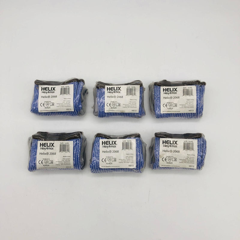 HexArmor 2068-XL Work Glove Size 10/XL HPPE/NYL Blend Knit Shell PU Dip 6 Pairs 6