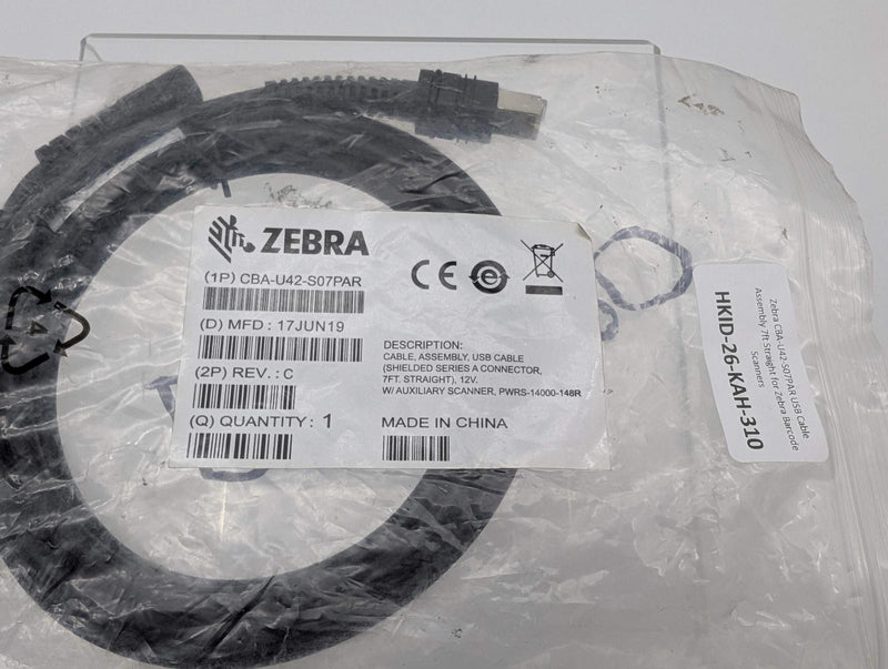Zebra CBA-U42-S07PAR USB Cable Assembly 7ft Straight for Zebra Barcode Scanners 5