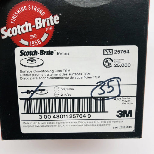 3M Scotch Brite 25764 Disc 2in x NH Roloc TSM SF Conditioning A/O Medium 35pk 2