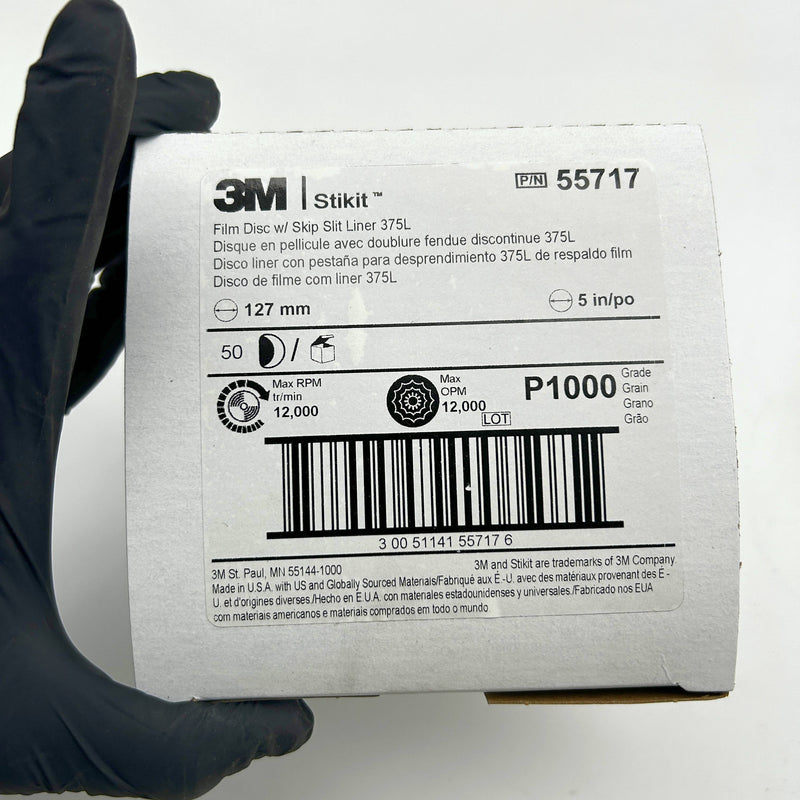3M Stikit 55717 Film Sanding Disc 375L 5in x NH P1000 w/ Skip Slit Liner 50/pk