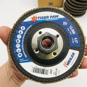 Weiler 51125 Flap Disc 4-1/2 Tiger Paw 60Z Grit 5/8-11 Arbor Hole Angled 10pk 5