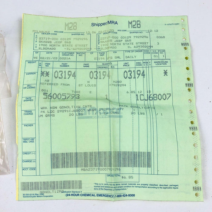 Mopar 56005793 Tube for Rear Wiper Washer OEM NOS Jeep 91-93 ZJ Grand Cherokee 5