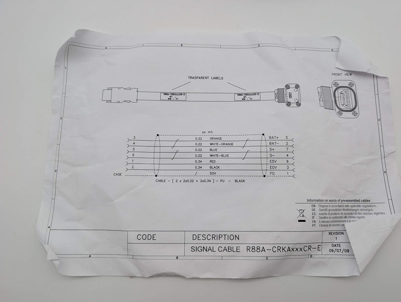 Omron R88A-CRKA010CR-E Servo Motor Encoder Cable 10 Meter Len for G5 Servo Motor