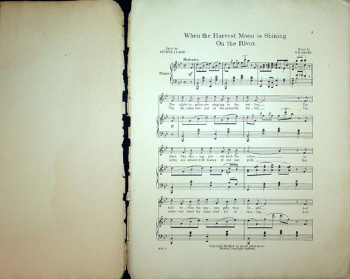 1904 When The Harvest Moon Is Shining On The River Vintage Sheet Music Large 2
