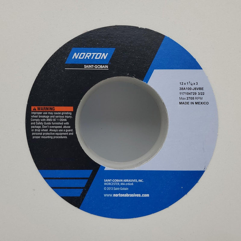 Norton Tool Room Grinding Wheel 12" x 1-1/4" x 3" AH 100 Grit Aluminum Oxide 2