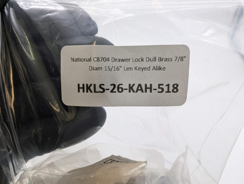 National C8704 Drawer Lock Dull Brass 7/8" Diam 15/16" Len Keyed Alike 5
