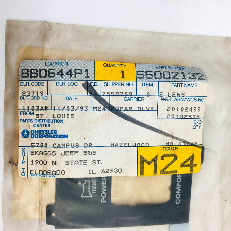 Mopar 56002132 Lens Identification for Transmission OEM NOS 1988-90 Jeep 7