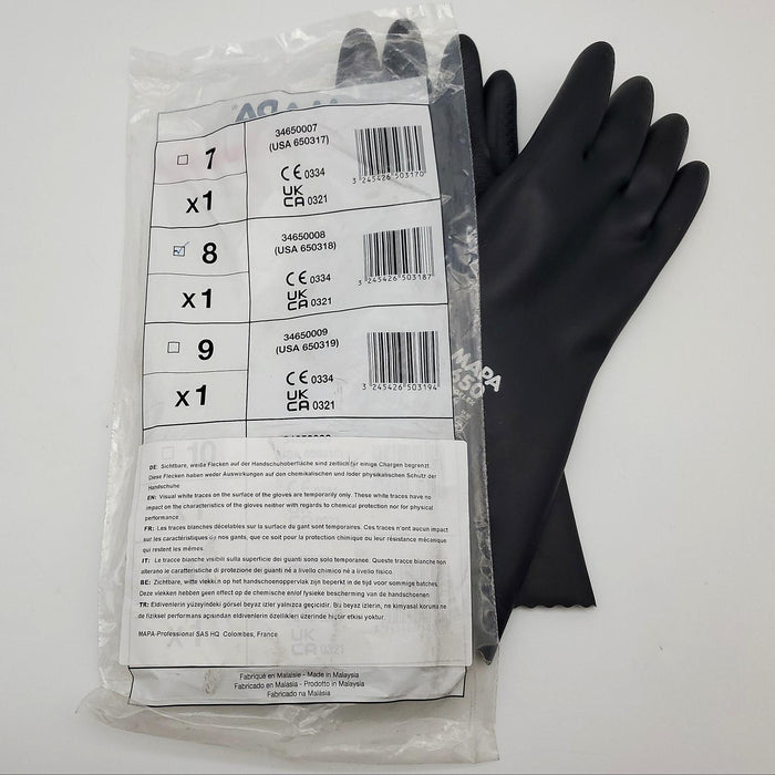 MAPA Butoflex 650 Butyl Gloves Chemical Resistant Size 8 Med 14" Long Black Pair 8