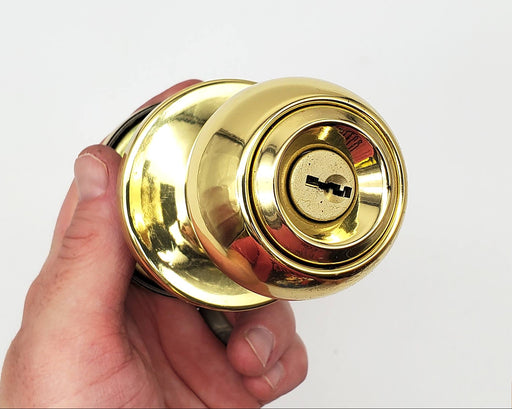 Kwikset Titan Door Knob Entry Lock Bright Brass Circa NO Latch / Strike NOS 1