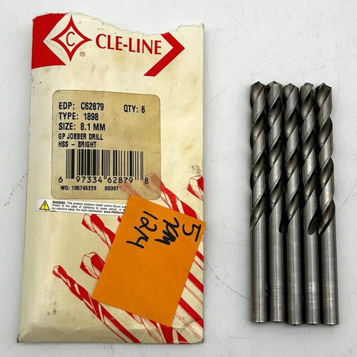Cle-Line C62879 Jobber Drill Bit 8.1MM 1898 General Purpose HSS Bright Lot of 5 1