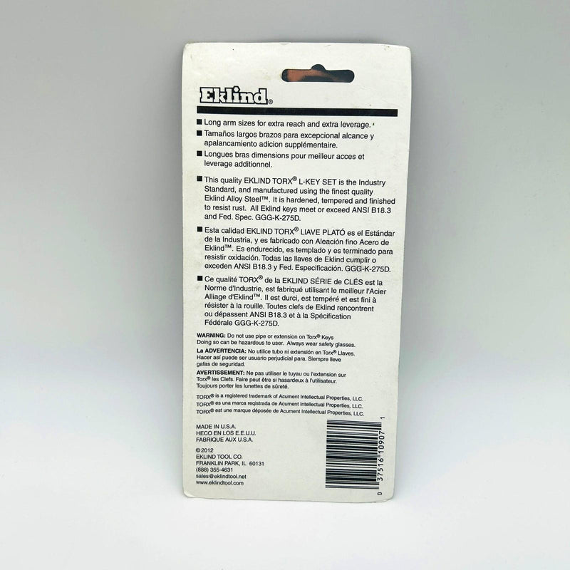 Eklind 10907 Torx L-Key Star Set 7pc T10-T40 Long High Quality Alloy Steel 5