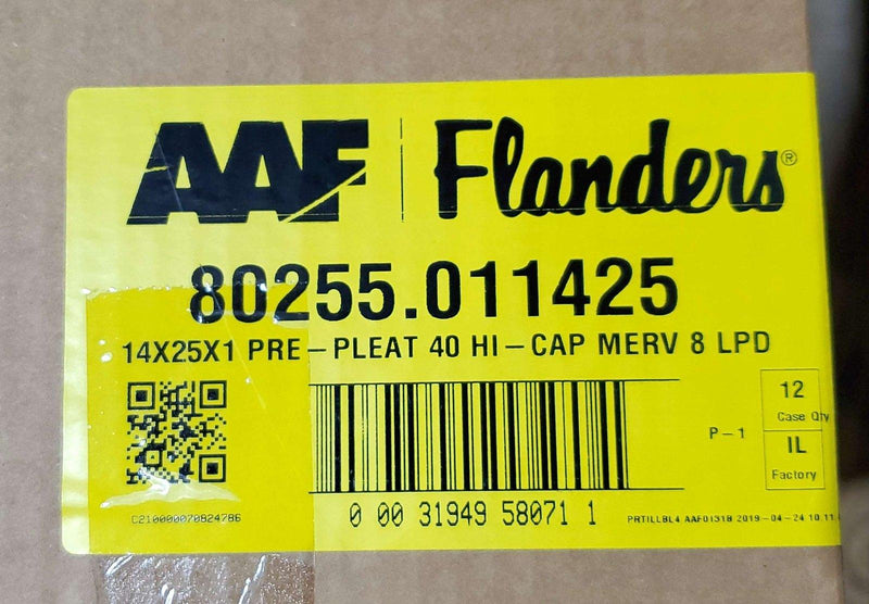 AAF Flanders 14x25x1 Air Filters Pre Pleat LPD Merv 8 80255.011425 Pack of 12 5
