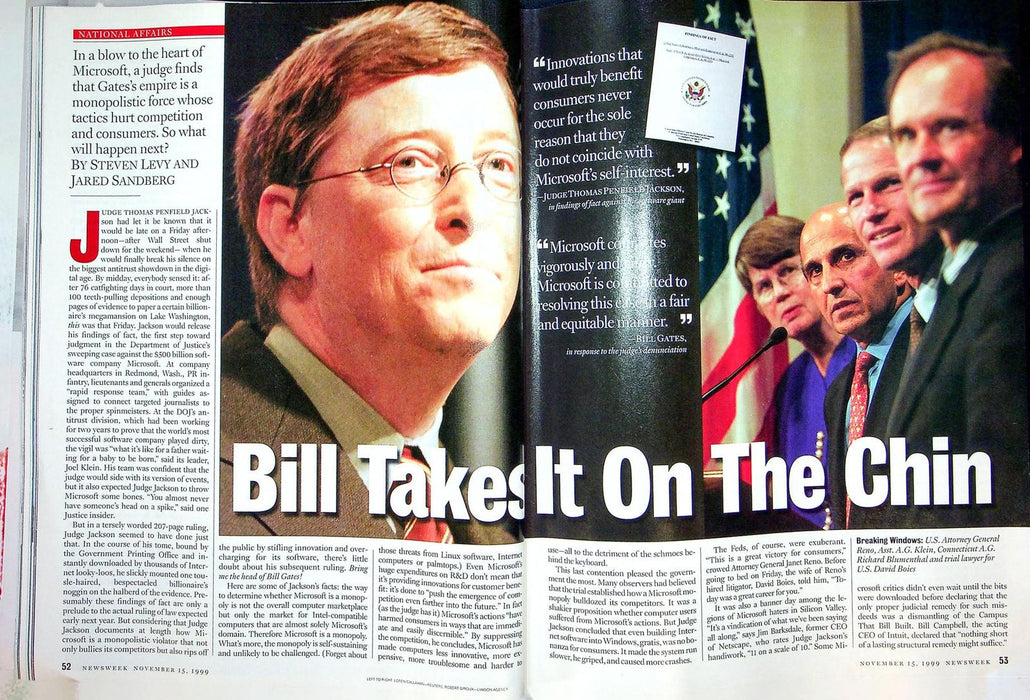 Newsweek Magazine November 15 1999 Bill Bradley John McCain Bill Gates Microsoft 5