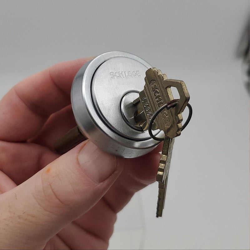 Schlage Rim Cylinder E2175 Satin Chrome 3/4"L 4" OAL 5 Pin C Keyway Keyed Diff 1