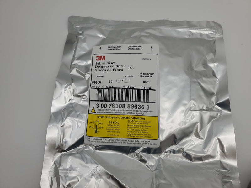 3M 89636 Fibre Sanding Discs 60 Grit 4-1/2" x 7/8" Arbor Ceramic Fiber Backed 4